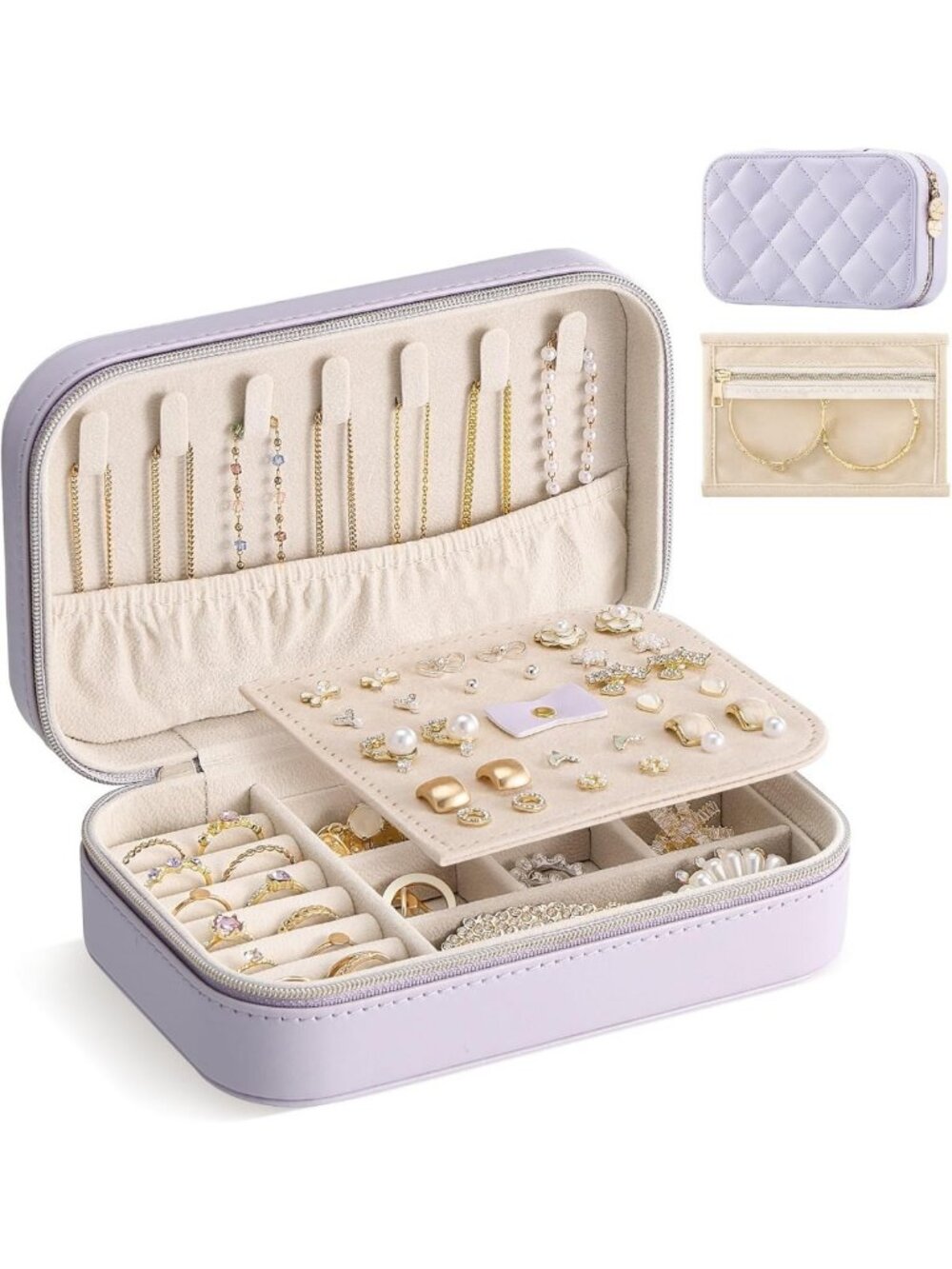 Stylish Portable Jewelry Organizer Case for Women - PU Leather Travel Box for